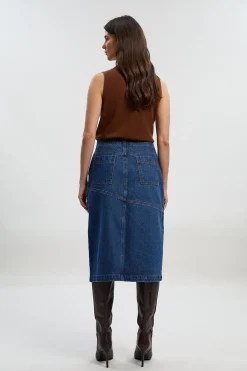 KarenMillen Jupe en Jean Asymétrique Boutonnée Devant Coupe Évasée<Femme Jupes|Denim