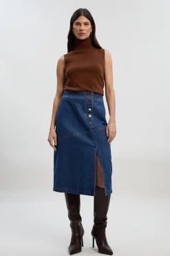 KarenMillen Jupe en Jean Asymétrique Boutonnée Devant Coupe Évasée<Femme Jupes|Denim