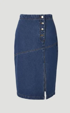 KarenMillen Jupe en Jean Asymétrique Boutonnée Devant Coupe Évasée<Femme Jupes|Denim