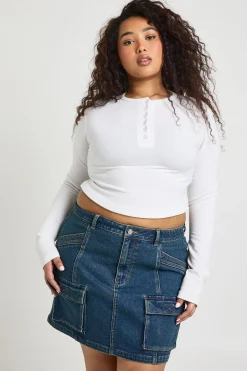 boohoo Jupe En Jean Cargo Mini Grande Taille<Femme Jupes|Denim