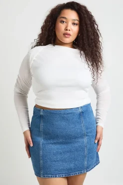 boohoo Jupe En Jean Grande Taille Avec Détails De Coutures<Femme Jupes|Denim