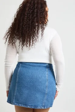 boohoo Jupe En Jean Grande Taille Avec Détails De Coutures<Femme Jupes|Denim
