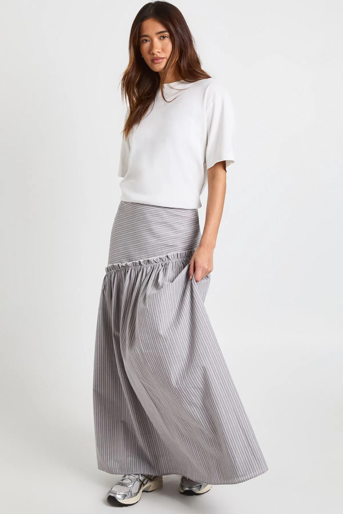 boohoo Jupe Longue Asymétrique En Popeline À Rayures<Femme Jupes|Jupes