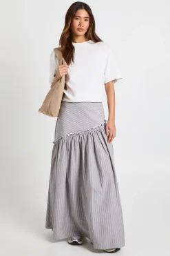 boohoo Jupe Longue Asymétrique En Popeline À Rayures<Femme Jupes|Jupes