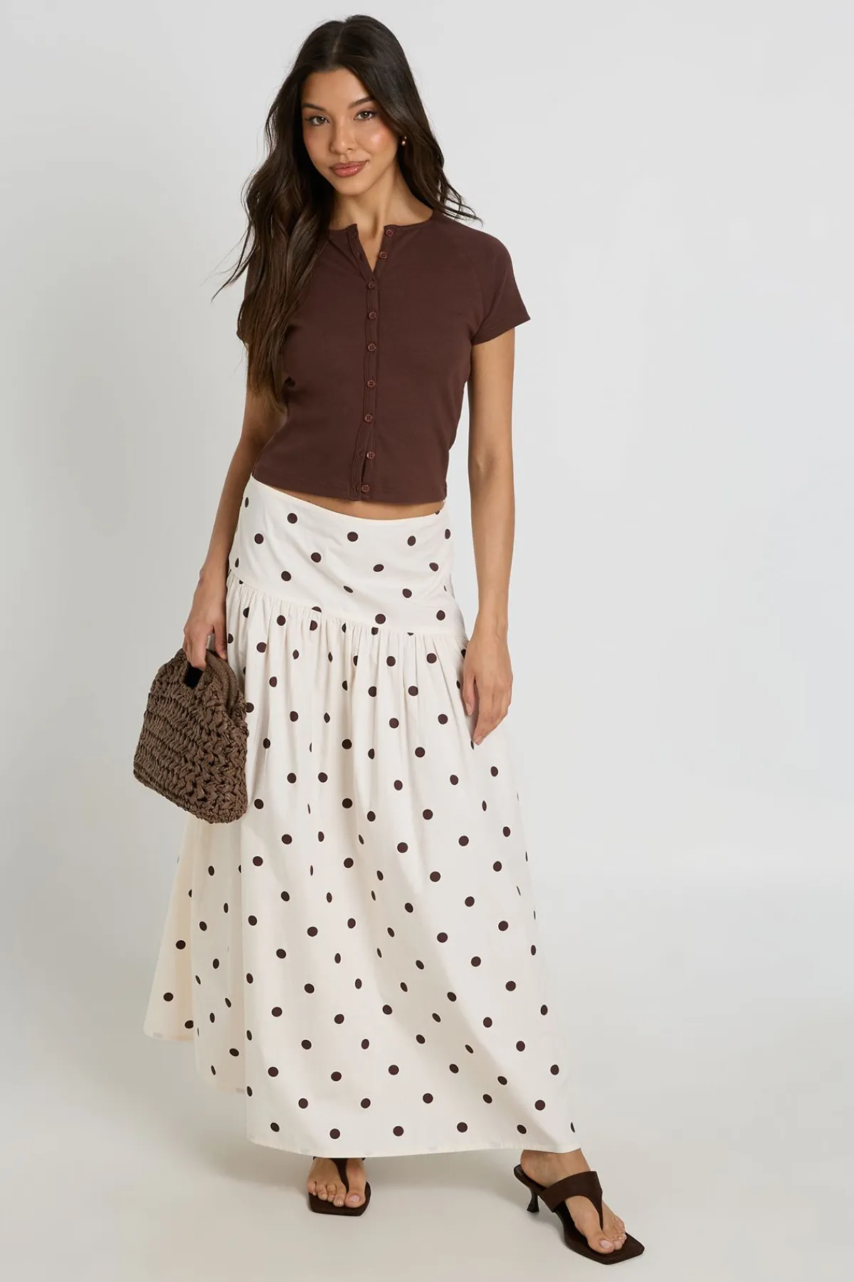 boohoo Jupe Longue Asymétrique À Taille Basse À Pois<Femme Jupes|Jupes