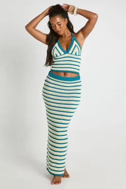 boohoo Jupe Longue Crochet À Rayures<Femme Tenues De Plage