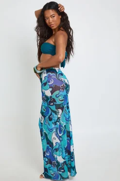 boohoo Jupe Longue De Plage En Maille Transparente À Imprimé Abstrait<Femme Tenues De Plage