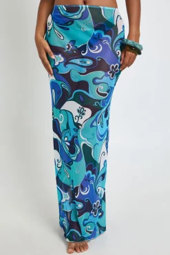 boohoo Jupe Longue De Plage En Maille Transparente À Imprimé Abstrait<Femme Tenues De Plage