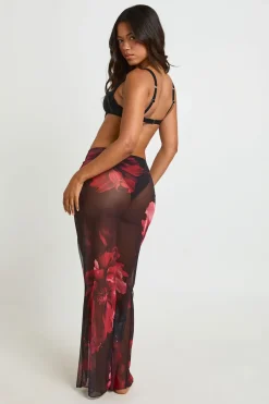 boohoo Jupe Longue De Plage En Maille Transparente À Imprimé Floral<Femme Tenues De Plage