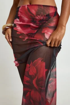 boohoo Jupe Longue De Plage En Maille Transparente À Imprimé Floral<Femme Tenues De Plage