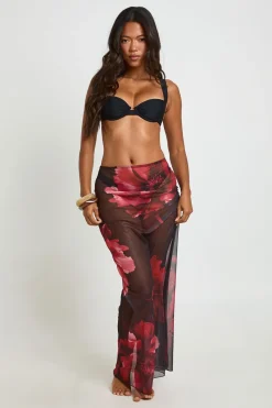 boohoo Jupe Longue De Plage En Maille Transparente À Imprimé Floral<Femme Tenues De Plage