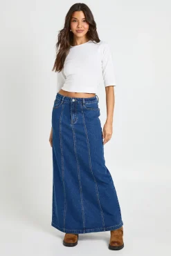 boohoo Jupe Longue En Denim À Détails De Coutures<Femme Jupes|Denim