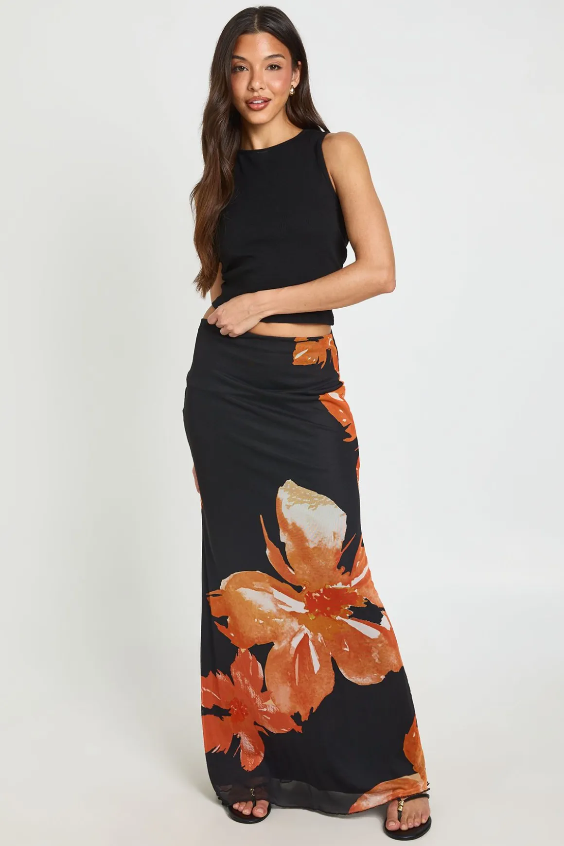 Jupe Longue En Mesh Doublée À Imprimé Floral