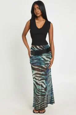 boohoo Jupe Longue En Mesh À Imprimé Animal<Femme Jupes|Jupes
