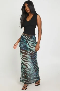 boohoo Jupe Longue En Mesh À Imprimé Animal<Femme Jupes|Jupes