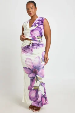 boohoo Jupe Longue En Mesh Imprimé Floral Grande Taille<Femme Jupes|Jupes