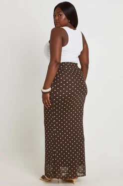 boohoo Jupe Longue En Mesh À Pois Grande Taille<Femme Jupes|Jupes