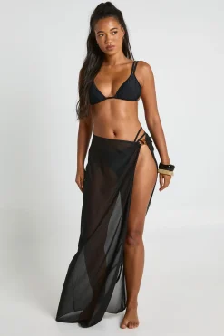 boohoo Jupe Longue En Mesh Transparent Avec Détail Bordure Écaille De Tortue Et Fente Latérale<Femme Tenues De Plage