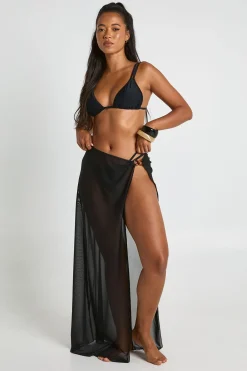 boohoo Jupe Longue En Mesh Transparent Avec Détail Bordure Écaille De Tortue Et Fente Latérale<Femme Tenues De Plage