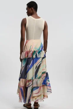 KarenMillen Jupe Longue En Mousseline De Soie Froissée Tissée À Imprimé Marbré<Femme Jupes|Jupes