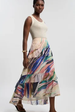 KarenMillen Jupe Longue En Mousseline De Soie Froissée Tissée À Imprimé Marbré<Femme Jupes|Jupes