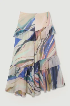 KarenMillen Jupe Longue En Mousseline De Soie Froissée Tissée À Imprimé Marbré<Femme Jupes|Jupes