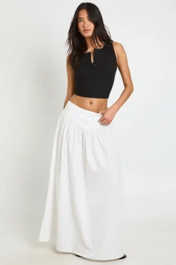boohoo Jupe Longue En Popeline De Coton À Taille Basse<Femme Jupes|Jupes