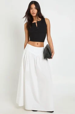 boohoo Jupe Longue En Popeline De Coton À Taille Basse<Femme Jupes|Jupes