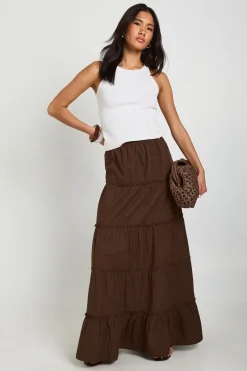 boohoo Jupe Longue En Popeline De Coton À Volants Étagés<Femme Jupes|Jupes