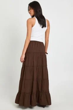 boohoo Jupe Longue En Popeline De Coton À Volants Étagés<Femme Jupes|Jupes