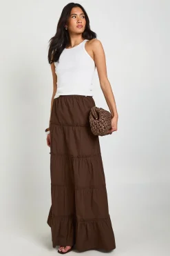 boohoo Jupe Longue En Popeline De Coton À Volants Étagés<Femme Jupes|Jupes