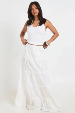 boohoo Jupe Longue En Popeline De Coton À Volants Étagés Petite<Femme Jupes|Jupes