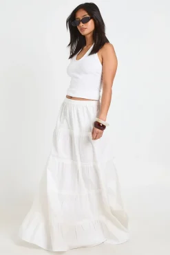 boohoo Jupe Longue En Popeline De Coton À Volants Étagés Petite<Femme Jupes|Jupes