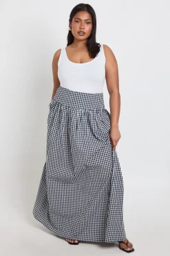 boohoo Jupe Longue En Popeline Vichy Grande Taille<Femme Jupes|Jupes