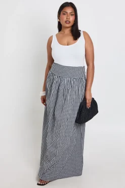 boohoo Jupe Longue En Popeline Vichy Grande Taille<Femme Jupes|Jupes