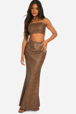 boohoo Jupe Longue en synthétique Délavé<Femme Looks Chocolat|Ensembles