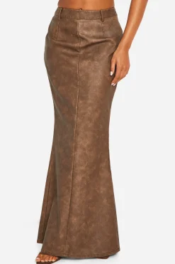 boohoo Jupe Longue en synthétique Délavé<Femme Looks Chocolat|Ensembles