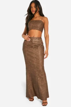 boohoo Jupe Longue en synthétique Délavé<Femme Looks Chocolat|Ensembles