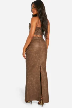 boohoo Jupe Longue en synthétique Délavé<Femme Looks Chocolat|Ensembles