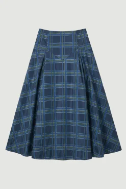 Jupe Longue en Taffetas Tissé à Motif Carreaux
