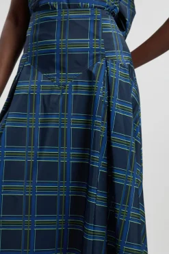 Jupe Longue en Taffetas Tissé à Motif Carreaux
