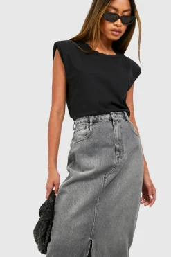 boohoo Jupe longue fendue en jean<Femme Jupes|Denim