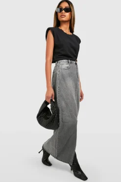 boohoo Jupe longue fendue en jean<Femme Jupes|Denim