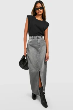 boohoo Jupe longue fendue en jean<Femme Jupes|Denim