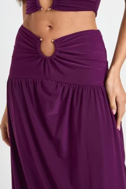 Jupe Longue Froncée Double Couche En Tissu Slinky Avec Détail D'anneau