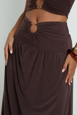 boohoo Jupe Longue Froncée En Tissu Slinky Double Couche Avec Détail D'anneaux<Femme Jupes|Jupes