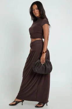 boohoo Jupe Longue Froncée En Tissu Slinky Double Couche Avec Détail D'anneaux<Femme Jupes|Jupes