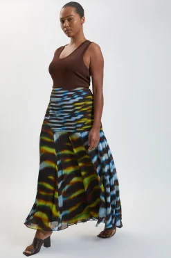 KarenMillen Jupe Longue Grande Taille En Georgette De Viscose Tissée À Imprimé Animal Et Ourlet Tombant<Femme Jupes|Jupes
