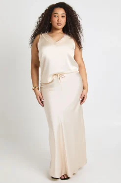 boohoo Jupe Longue Grande Taille en Satin à Cordon de Serrage<Femme Jupes|Jupes