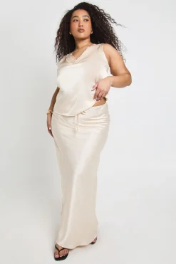 boohoo Jupe Longue Grande Taille en Satin à Cordon de Serrage<Femme Jupes|Jupes